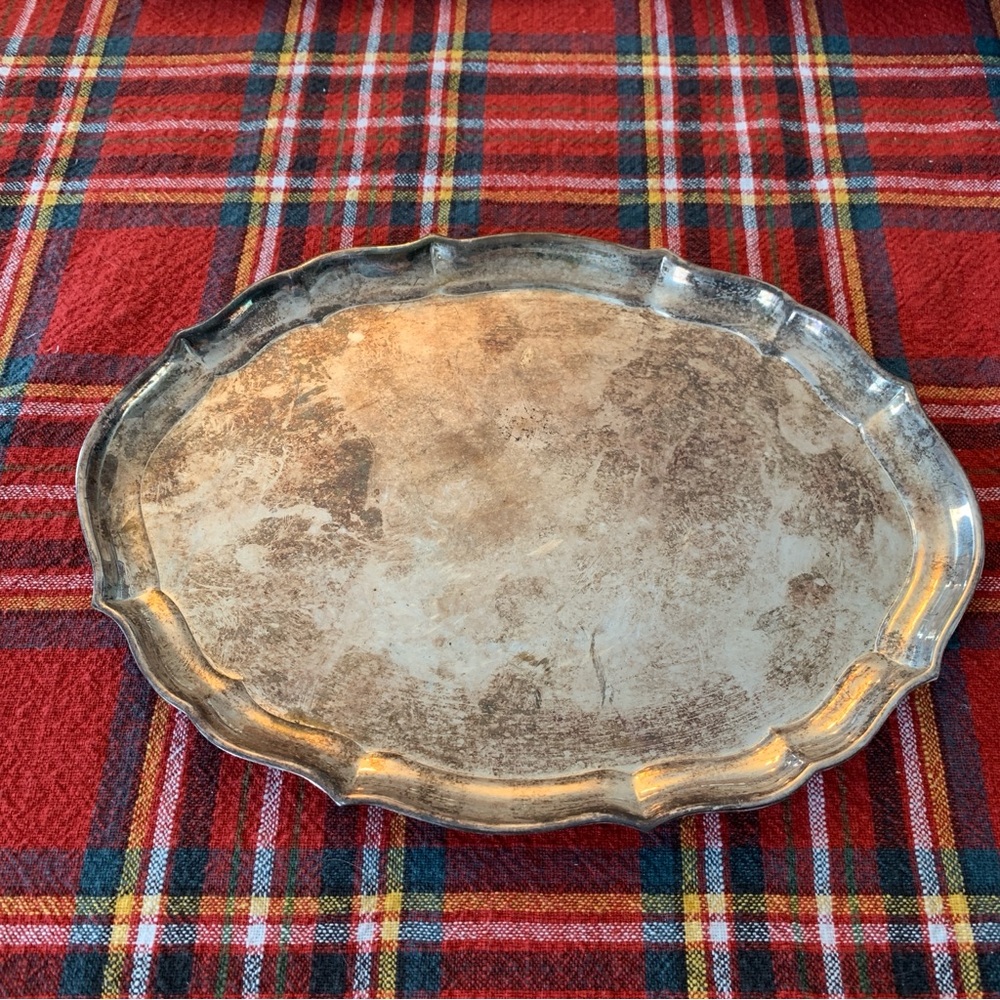 Vintage Fisher Duncan Silver Plate Serving Tray Platter Small K116 Scalloped